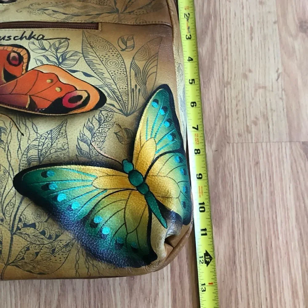 NWT ANUSCHKA India Hand-Painted Leather Butterfly Purse Shoulder Bag - Picture 9 of 15